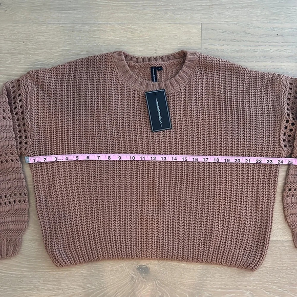 Moon & Madison Brown Chunky Open Knit Sweater Neutral Basic Casual Size Small - Picture 5 of 7